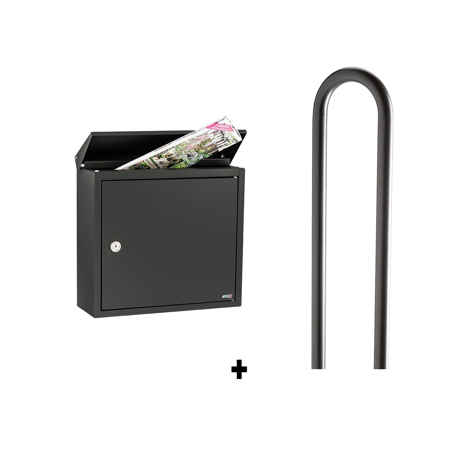 Allux 400 brievenbus met paal 1007 staal - zwart