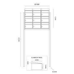 Brievenbusunit Brickset met statief 3-breed 3-hoog met dak - zwart