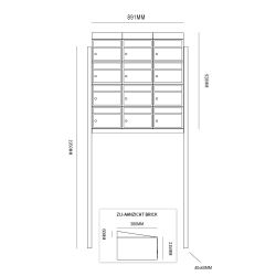 Brievenbusunit Brickset met statief 3-breed 4-hoog met dak - zwart