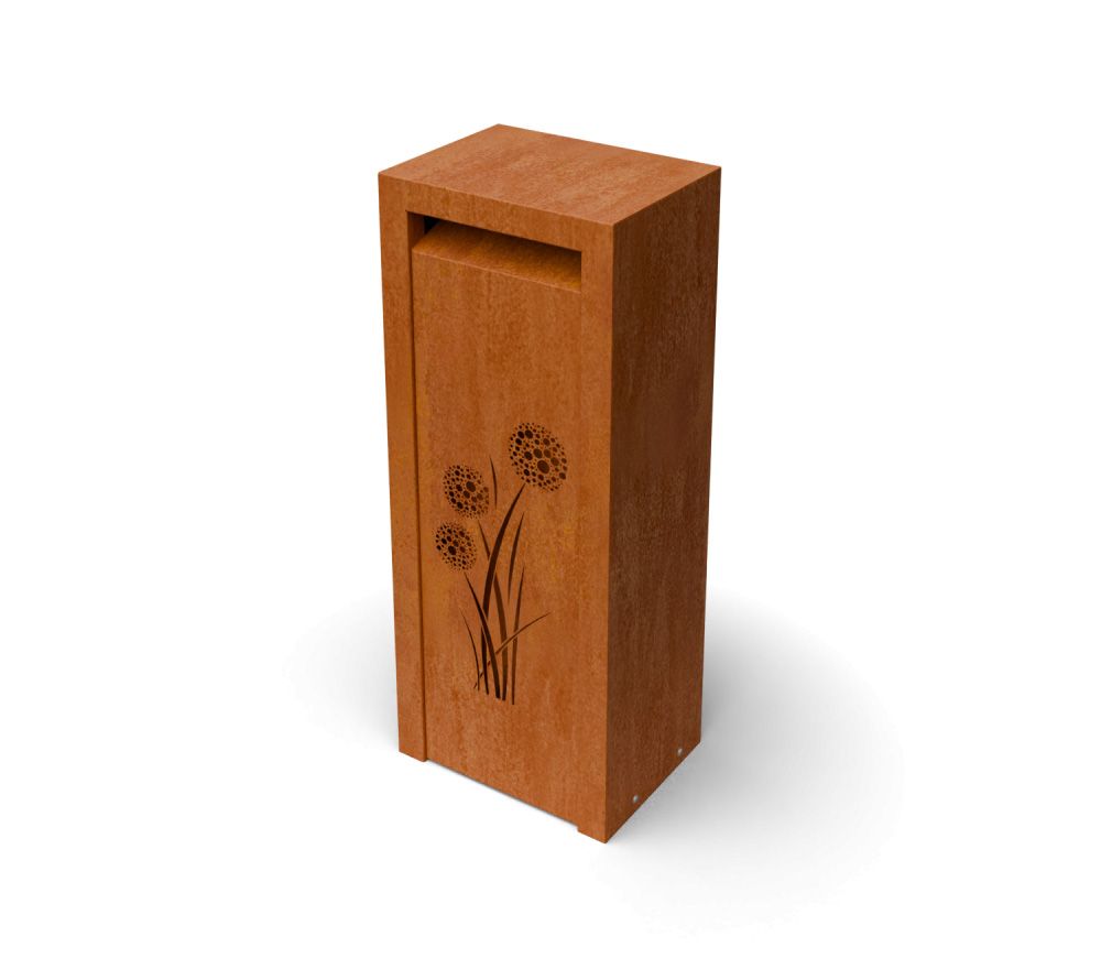 Geroba Libus vrijstaande brievenbus met Allium motief - cortenstaal