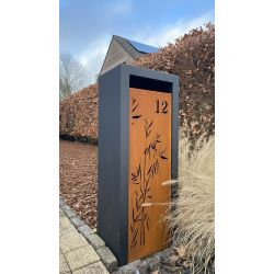 Geroba Libus-Combo vrijstaande brievenbus met Bamboo motief - cortenstaal/zwart